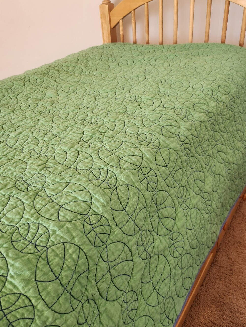 POTTERY BARN Kids Quilt Twin Green Blue 68 x 86 Cotton Reversible